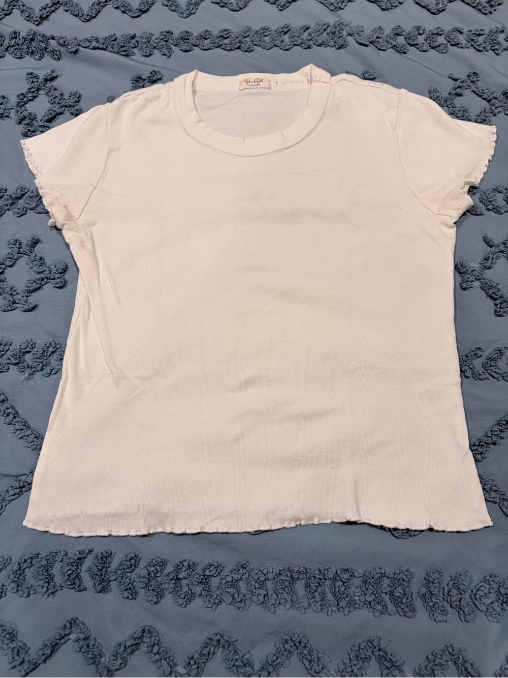 John Galt White Baby Tee | Ribbed Lettuce Hem Short Sleeve One Size